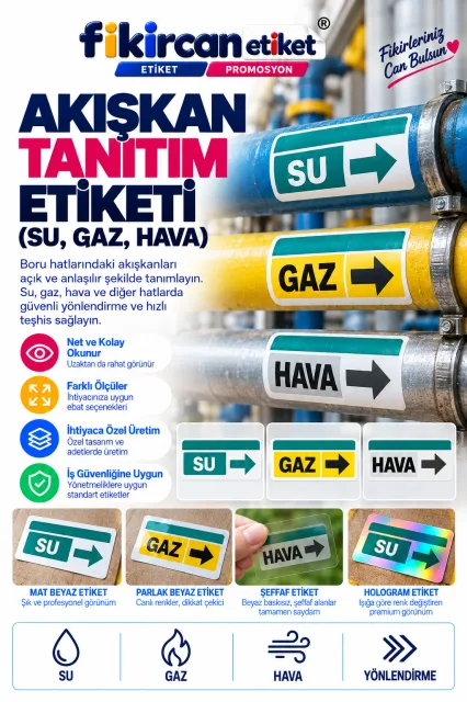 Akışkan Tanıtım (Su, Gaz, Hava) Etiketi