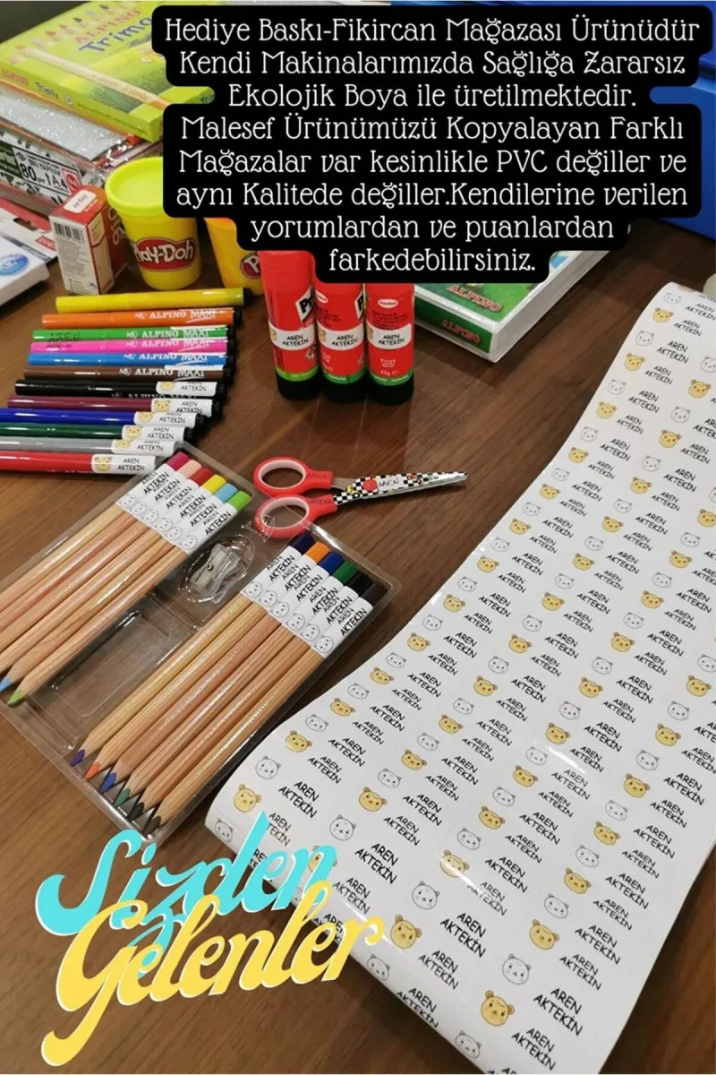 -isme Özel Okul Etiket Seti Makaron Ve Arabalar - 150 Adet -mürekkep Pvc Etiket — fotoğraf 4