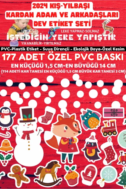 - KIŞ YILBAŞI KARDAN ADAM VE ARKADAŞLARI İLE KAR TANELERİ ETİKET SETİ 177 ADET