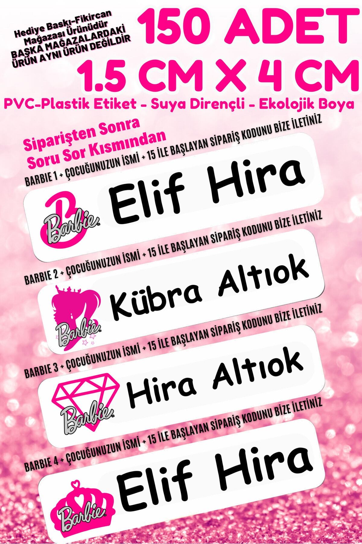 Fikircan- Barbie Figür İsme Özel Okul Etiket Seti - 150 Adet - Kokusuz Ekolojik Mürekkep PVC ETİKET