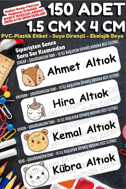 -isme Özel Okul Etiket Seti - 150 Adet - Kokusuz Ekolojik Mürekkep Pvc Etiket
