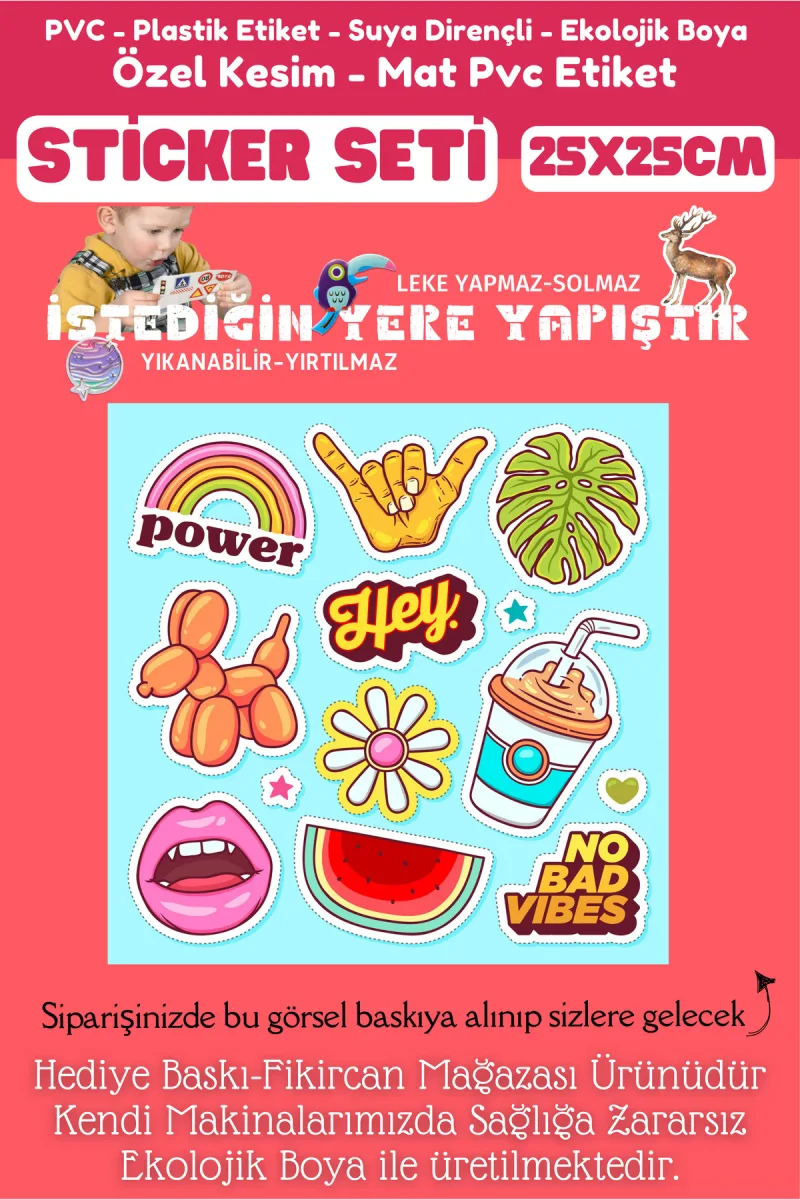 Fikircan Etiket Seti 25x25cm Pvc Sticker -Defter-Laptop-Tablet-Telefon-Dolap-Cam vb Her yere Yapışır — fotoğraf 2