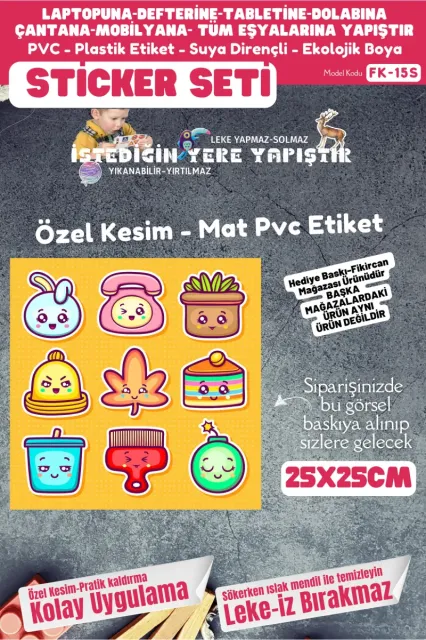 Fikircan Etiket Seti 25x25cm Pvc Sticker -Defter-Laptop-Tablet-Telefon-Dolap-Cam vb Her yere Yapışır