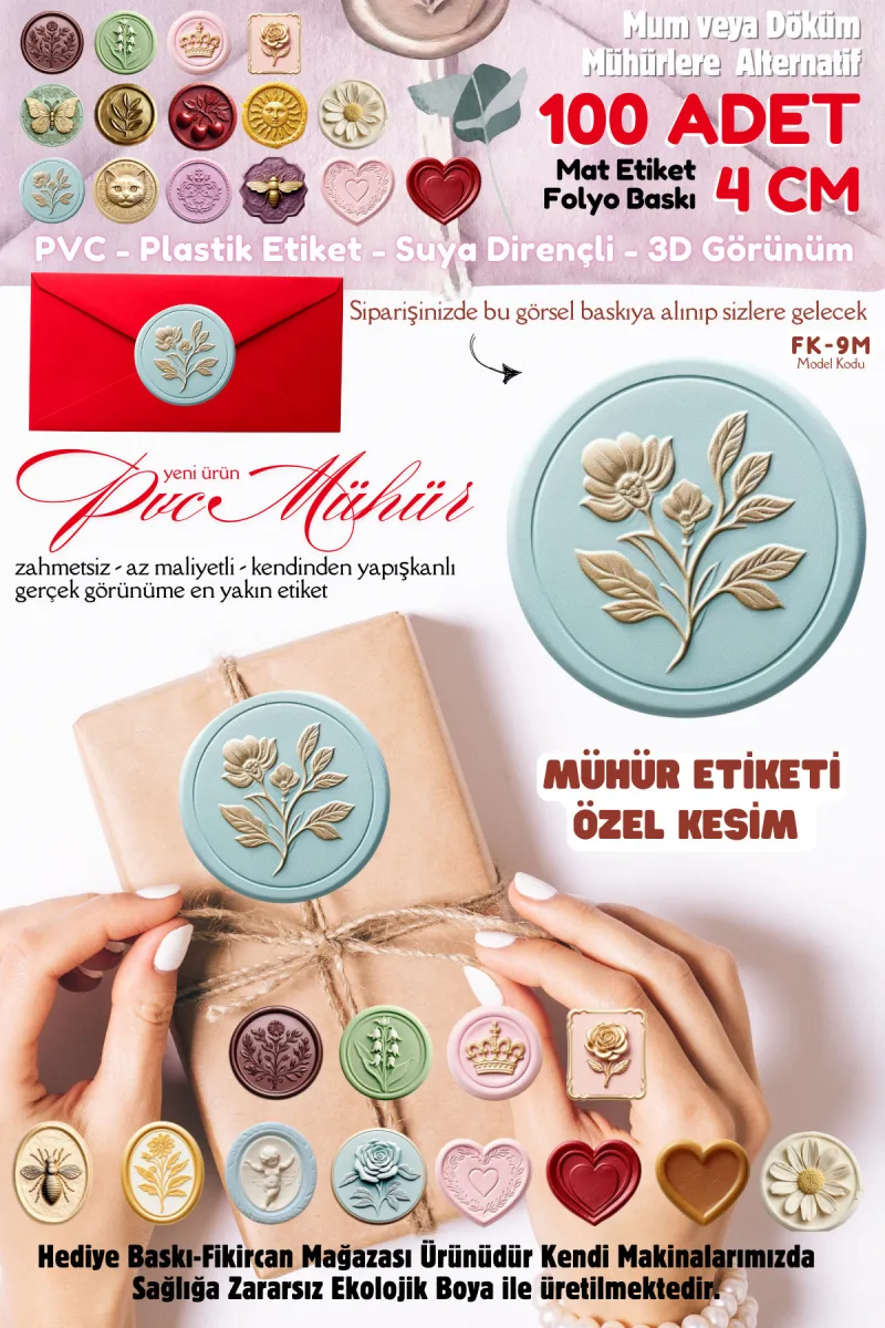MÜHÜR ETİKETİ 100 Adet Kokusuz Ekolojik Mürekkep PVC ETİKET 4 CM MUM VE DÖKÜM ALTERNATİF — fotoğraf 1