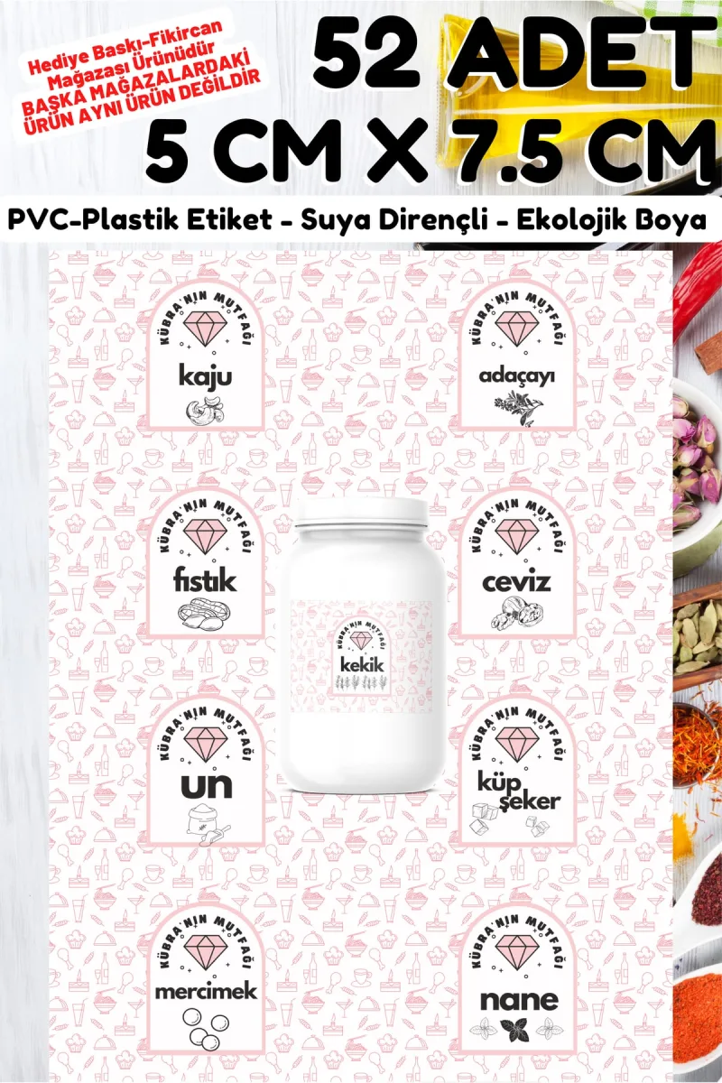 Isme Özel Baharat Bakliyat Kuruyemiş Kavanoz Etiket Seti -52 Çeşit- 5 X 7,5 Cm Büyük Boy — fotoğraf 6