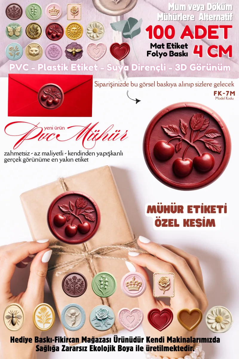 MÜHÜR ETİKETİ 100 Adet Kokusuz Ekolojik Mürekkep PVC ETİKET 4 CM MUM VE DÖKÜM ALTERNATİF — fotoğraf 1