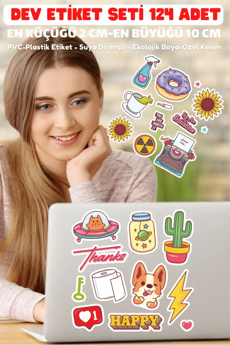 - Dev Etiket Seti - 124 Adet - Pvc Sticker -defter Laptop Tablet Vb. Tüm Ürünlere Yapışır — fotoğraf 3