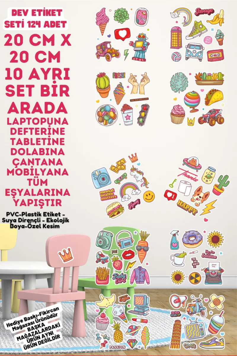 - Dev Etiket Seti - 124 Adet - Pvc Sticker -defter Laptop Tablet Vb. Tüm Ürünlere Yapışır — fotoğraf 4