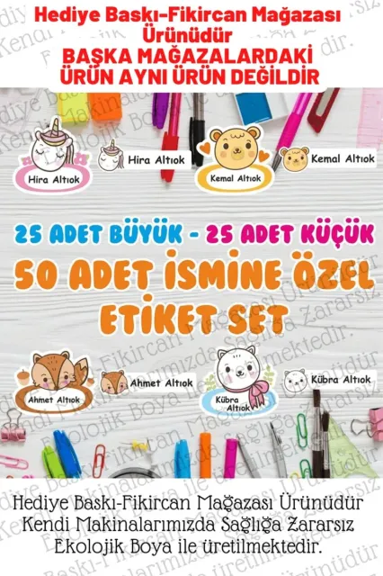 -isme Özel Okul Etiket Seti - 50 Adet - Kokusuz Ekolojik Mürekkep Pvc Etiket