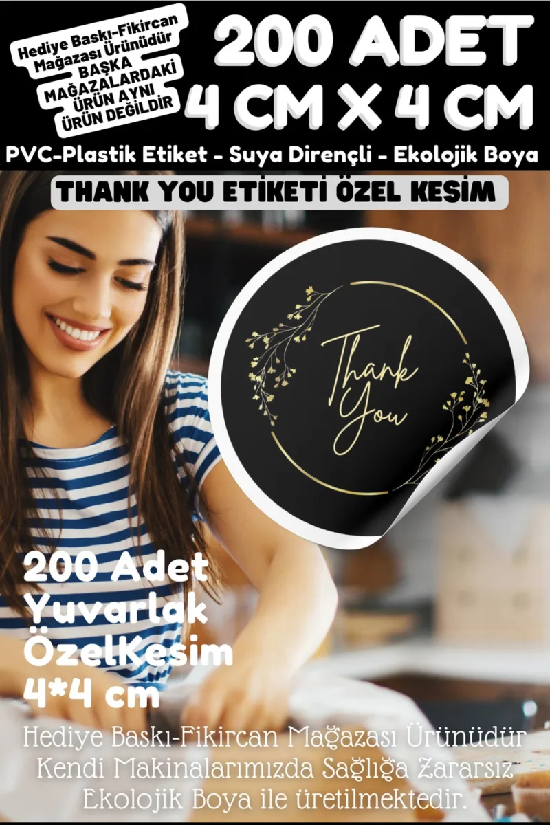 - Thank You Etiketi 200 Adet- 4 Cm Çapında Kokusuz Pvc Etiket K5 — fotoğraf 2