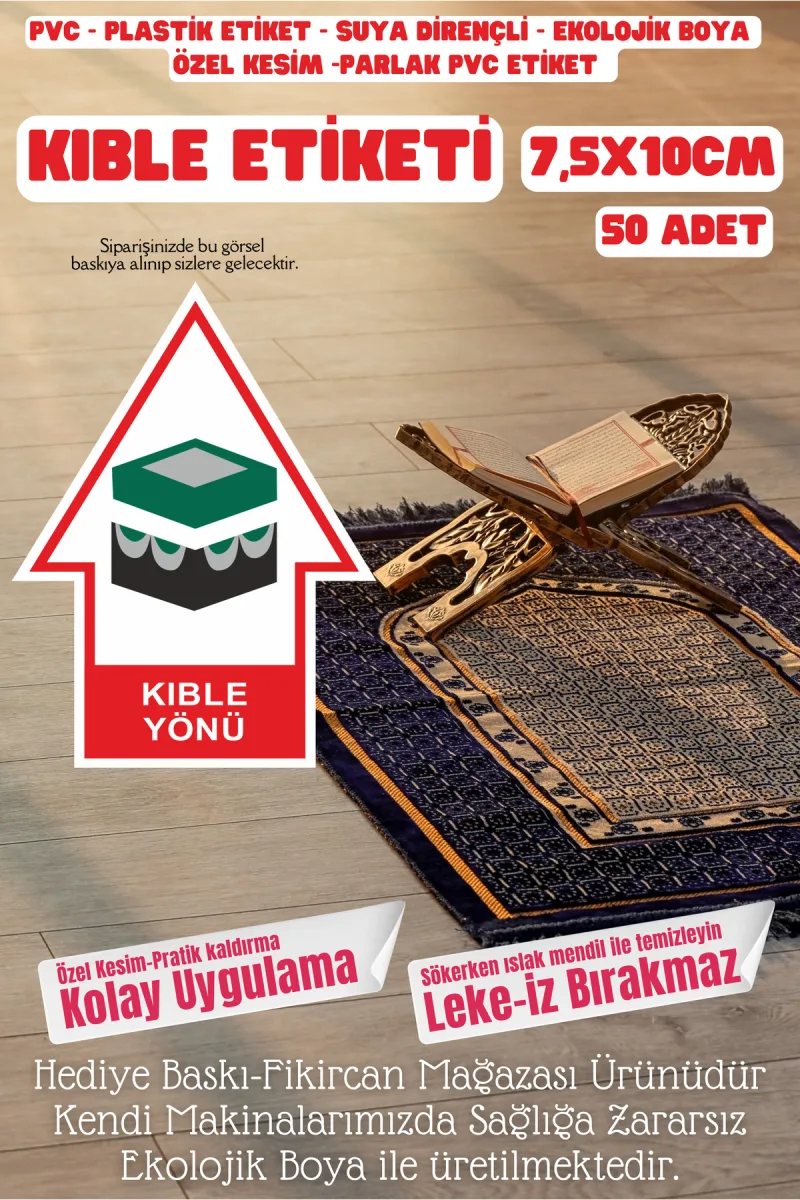 Kıble Yönü Etiket / Sticker / Pvc Yapıştırma Otel Hotel Pansiyon Yurt- 50 Adet 7,5 cm x 10 cm — fotoğraf 1