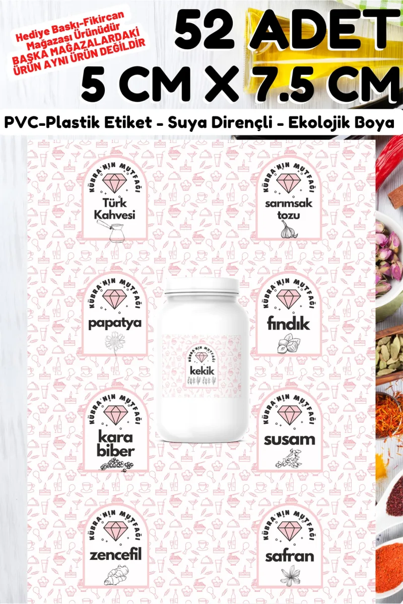 Isme Özel Baharat Bakliyat Kuruyemiş Kavanoz Etiket Seti -52 Çeşit- 5 X 7,5 Cm Büyük Boy — fotoğraf 4