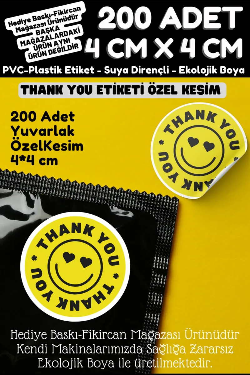 - Thank You Etiketi 200 Adet- 4 Cm Çapında Kokusuz Pvc Etiket K6 — fotoğraf 1
