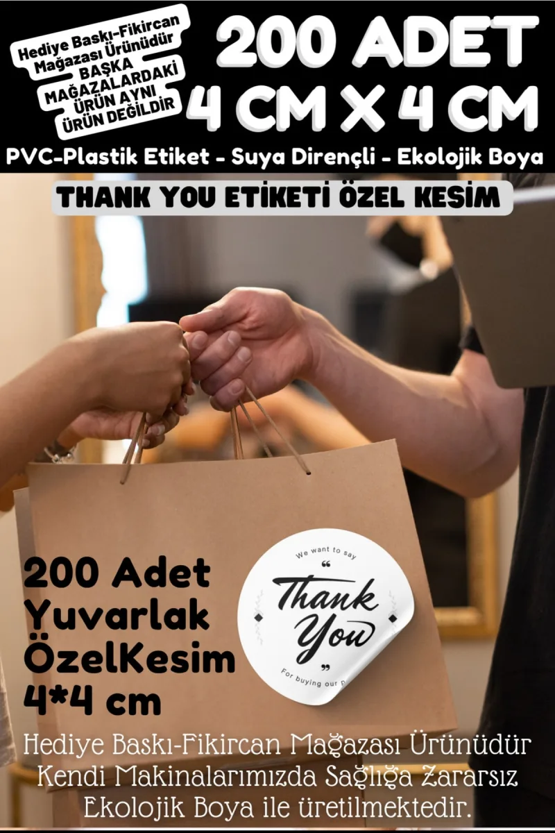 - Thank You Etiketi 200 Adet- 4 Cm Çapında Kokusuz Pvc Etiket K4 — fotoğraf 3