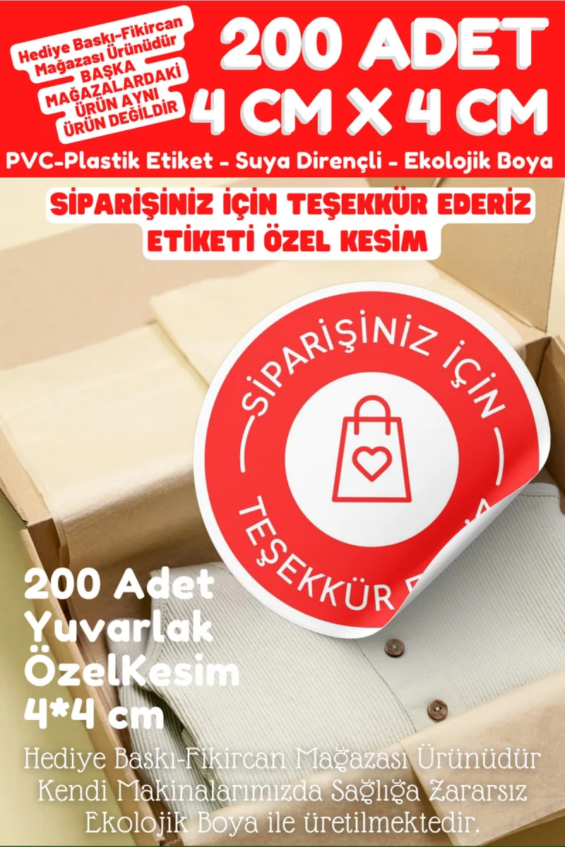 - Siparişiniz Için Teşekkür Ederiz Etiketi 200 Adet- 4 Cm Çapında Kokusuz Pvc Etiket K2 — fotoğraf 1