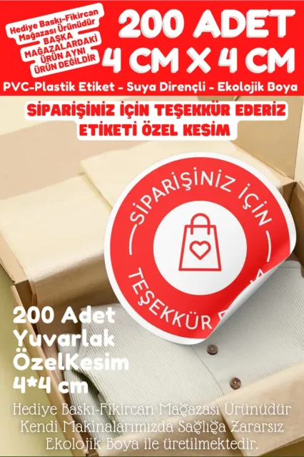 - Siparişiniz Için Teşekkür Ederiz Etiketi 200 Adet- 4 Cm Çapında Kokusuz Pvc Etiket K2