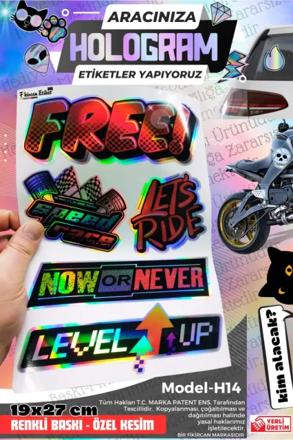 Fikircan-Hologram Etiket- Araba ve Motorsiklet Cam ve Kaporta Uyumlu Renkli Baskı Özel Kesim Sticker