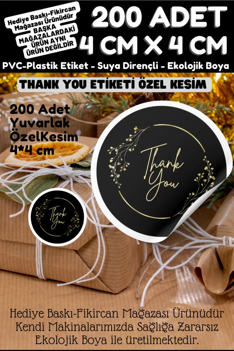- Thank You Etiketi 200 Adet- 4 Cm Çapında Kokusuz Pvc Etiket K5 — fotoğraf 1