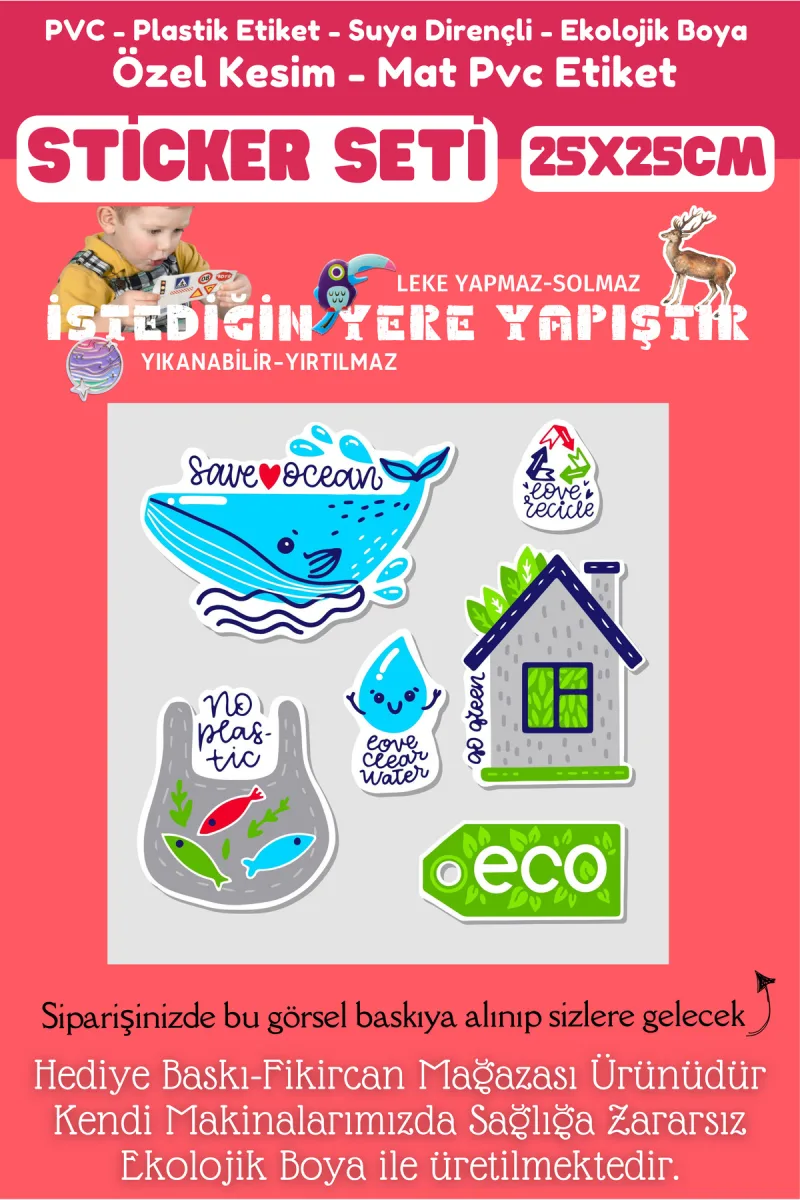 Fikircan Etiket Seti 25x25cm Pvc Sticker -Defter-Laptop-Tablet-Telefon-Dolap-Cam vb Her yere Yapışır — fotoğraf 2
