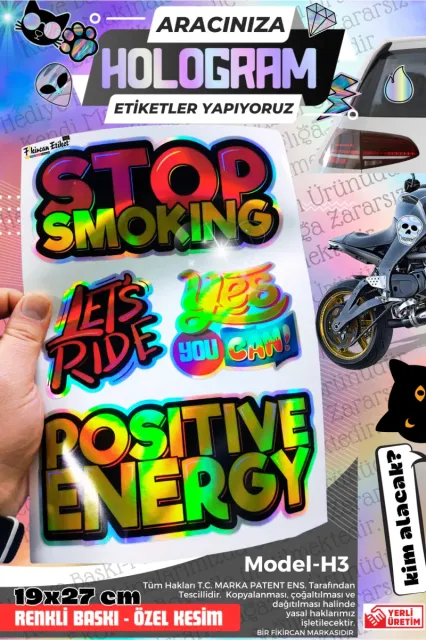 Fikircan-Hologram Etiket- Araba ve Motorsiklet Cam ve Kaporta Uyumlu Renkli Baskı Özel Kesim Sticker