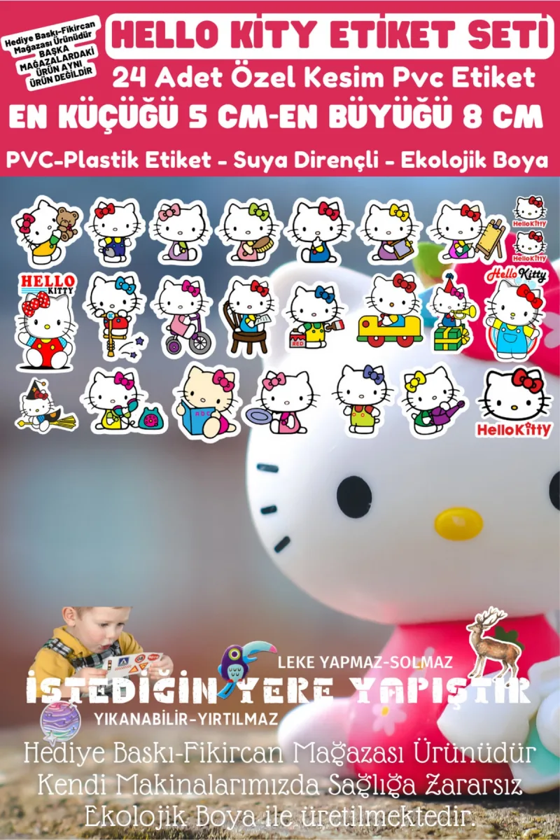 - Hello Kitty Etiket Seti - 24 Adet - Pvc Etiket - Laptop Tablet Vb. Tüm Ürünlere Yapışır — fotoğraf 1