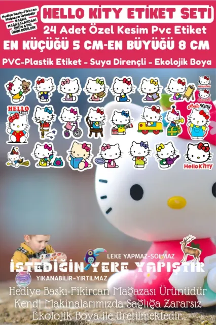 - Hello Kitty Etiket Seti - 24 Adet - Pvc Etiket - Laptop Tablet Vb. Tüm Ürünlere Yapışır