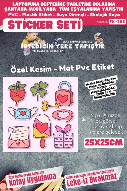 Fikircan Etiket Seti 25x25cm Pvc Sticker -Defter-Laptop-Tablet-Telefon-Dolap-Cam vb Her yere Yapışır
