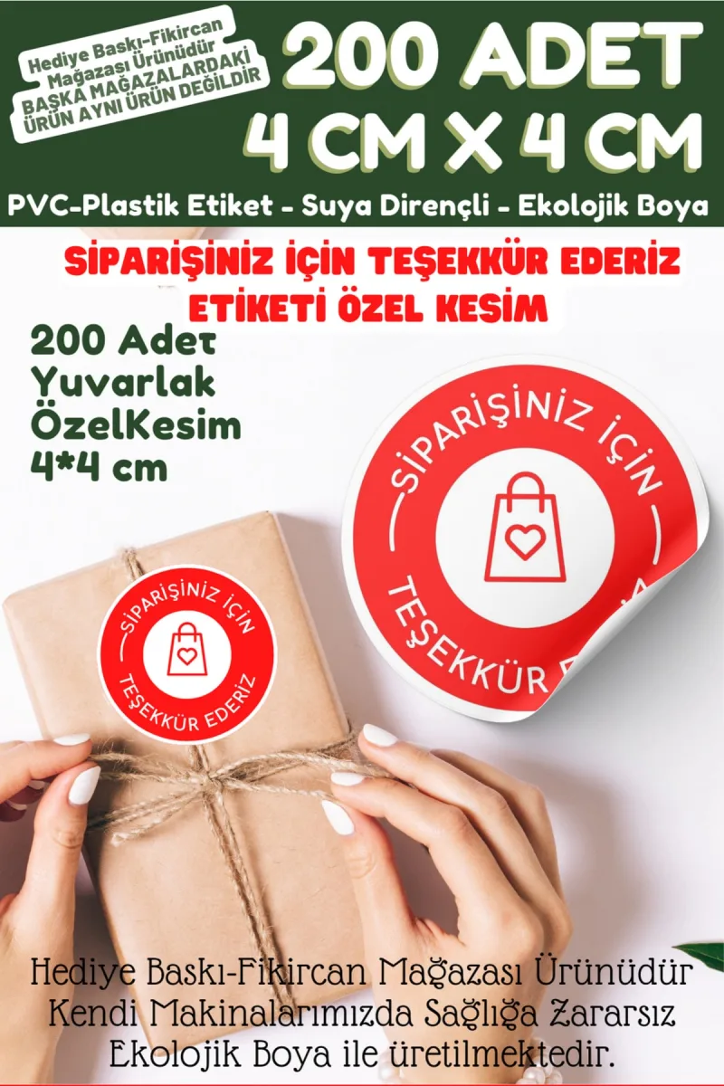 - Siparişiniz Için Teşekkür Ederiz Etiketi 200 Adet- 4 Cm Çapında Kokusuz Pvc Etiket K2 — fotoğraf 2