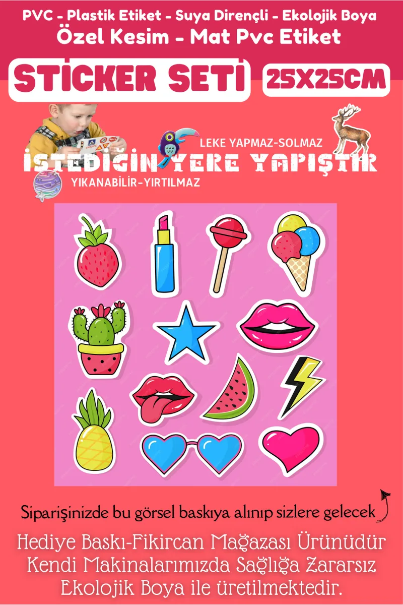 Fikircan Etiket Seti 25x25cm Pvc Sticker -Defter-Laptop-Tablet-Telefon-Dolap-Cam vb Her yere Yapışır — fotoğraf 2