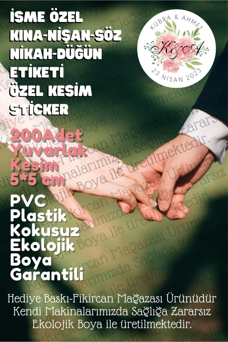 - Kişiye Özel Kına-nişan-söz-nikah-düğün Etiketi- Sticker 200 Adet 5cm Özel Kesim Plastik — fotoğraf 2