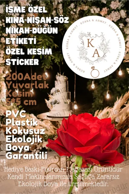 - Kişiye Özel Kına-nişan-söz-nikah-düğün Etiketi- Sticker 200 Adet 5cm Özel Kesim Plastik
