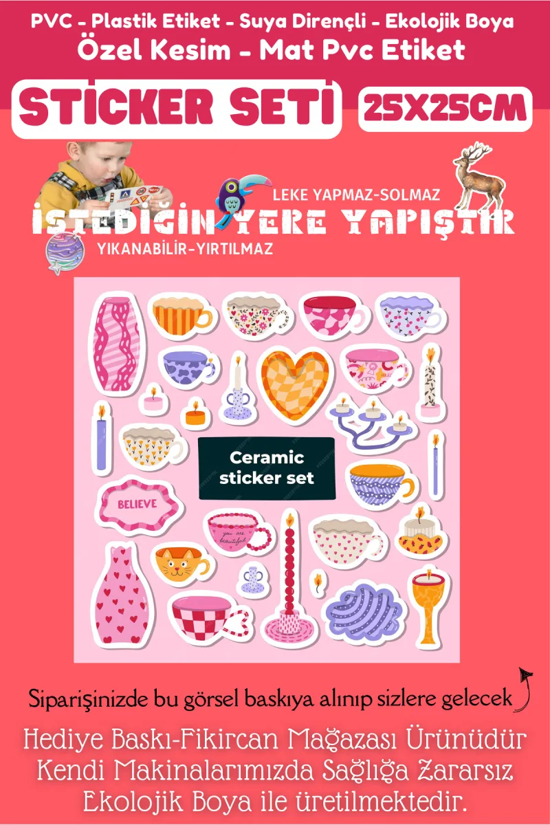 Fikircan Etiket Seti 25x25cm Pvc Sticker -Defter-Laptop-Tablet-Telefon-Dolap-Cam vb Her yere Yapışır — fotoğraf 2
