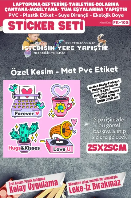 Fikircan Etiket Seti 25x25cm Pvc Sticker -Defter-Laptop-Tablet-Telefon-Dolap-Cam vb Her yere Yapışır