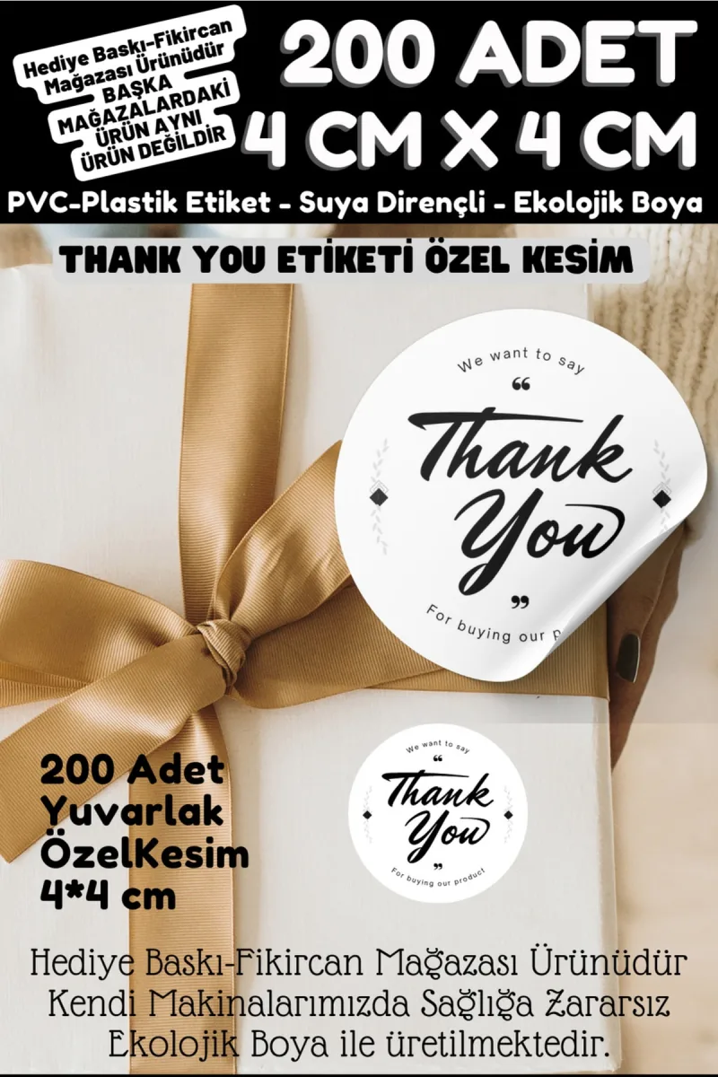 - Thank You Etiketi 200 Adet- 4 Cm Çapında Kokusuz Pvc Etiket K4 — fotoğraf 1