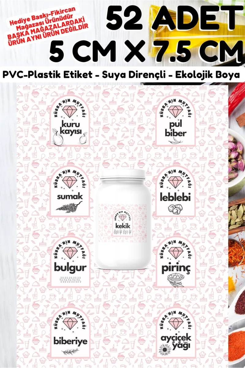Isme Özel Baharat Bakliyat Kuruyemiş Kavanoz Etiket Seti -52 Çeşit- 5 X 7,5 Cm Büyük Boy — fotoğraf 5