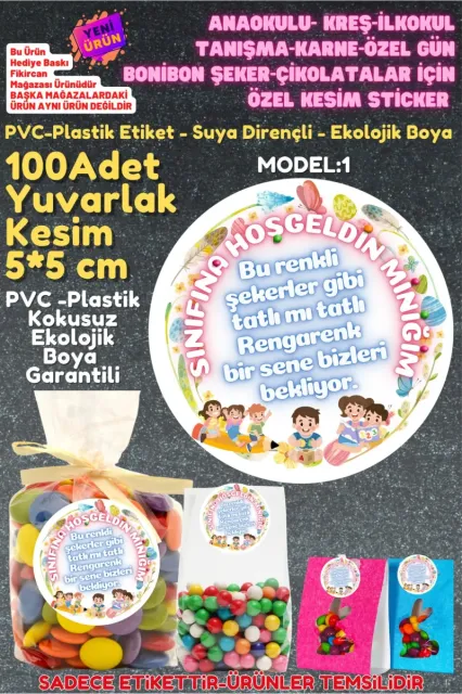 ANAOKULU- KREŞ-İLKOKUL TANIŞMA-KARNE-ÖZEL GÜN BONİBON ŞEKER-ÇİKOLATALAR İÇİN ÖZEL KESİM STİCKER