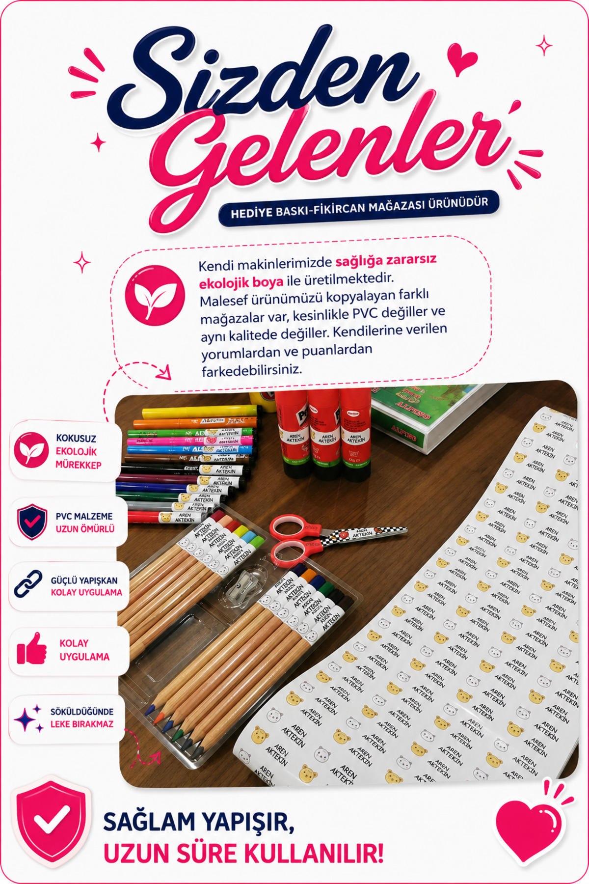 İsme Özel Okul Etiketi - 100 Adet - 5 x 2 cm - PVC Etiket - FİGÜR 119 — fotoğraf 6
