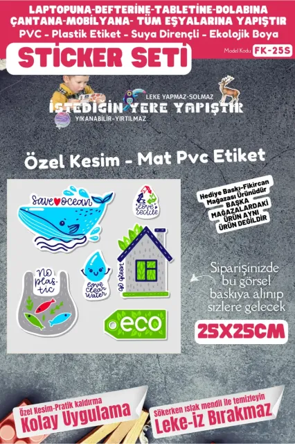 Fikircan Etiket Seti 25x25cm Pvc Sticker -Defter-Laptop-Tablet-Telefon-Dolap-Cam vb Her yere Yapışır