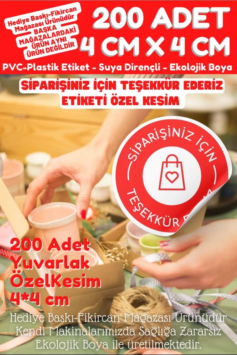 - Siparişiniz Için Teşekkür Ederiz Etiketi 200 Adet- 4 Cm Çapında Kokusuz Pvc Etiket K2 — fotoğraf 3