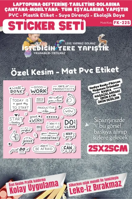 Fikircan Etiket Seti 25x25cm Pvc Sticker -Defter-Laptop-Tablet-Telefon-Dolap-Cam vb Her yere Yapışır