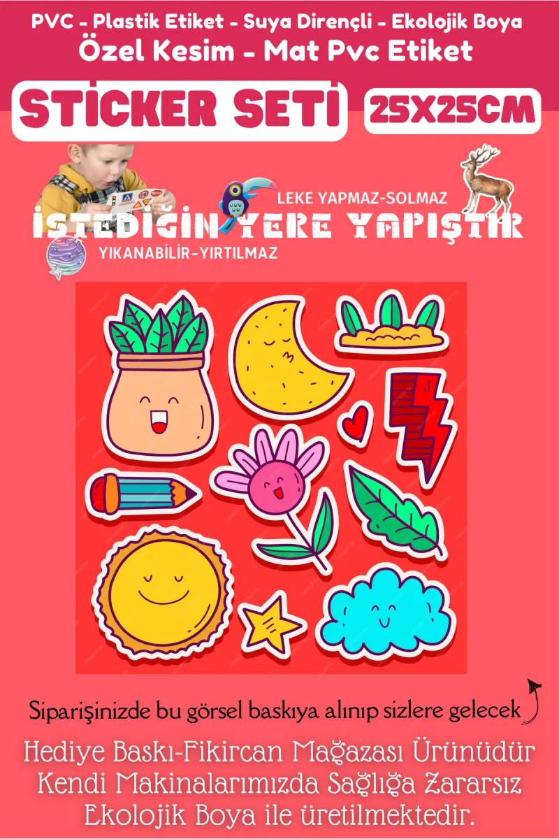 Fikircan Etiket Seti 25x25cm Pvc Sticker -Defter-Laptop-Tablet-Telefon-Dolap-Cam vb Her yere Yapışır — fotoğraf 2