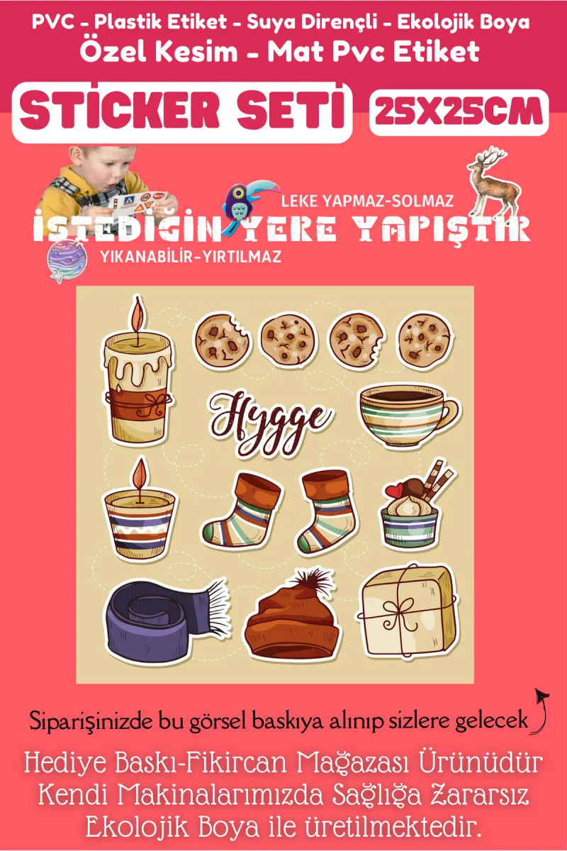 Fikircan Etiket Seti 25x25cm Pvc Sticker -Defter-Laptop-Tablet-Telefon-Dolap-Cam vb Her yere Yapışır — fotoğraf 2