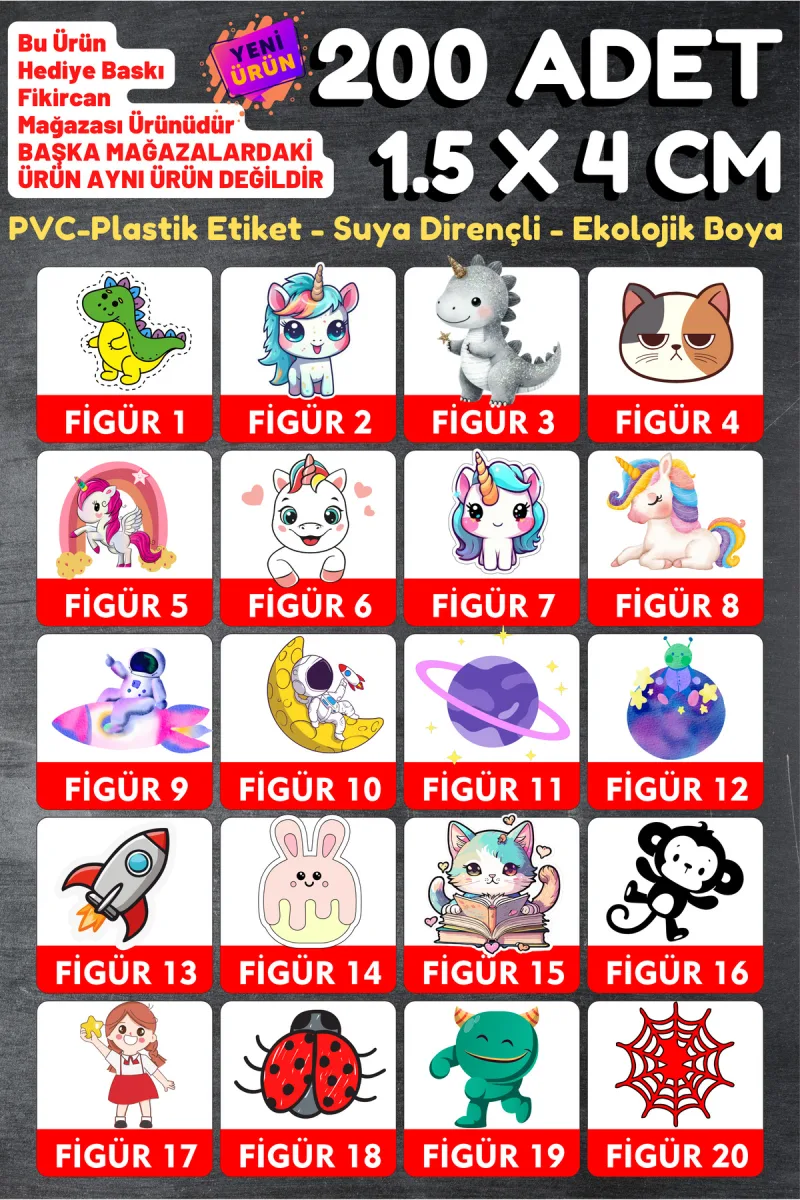 Fikircan-İsme Özel Okul Etiket Seti - 200 Adet - Kokusuz Ekolojik Mürekkep PVC ETİKET — fotoğraf 2