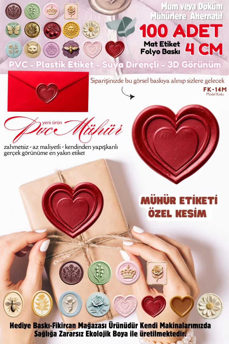 MÜHÜR ETİKETİ 100 Adet Kokusuz Ekolojik Mürekkep PVC ETİKET 4 CM MUM VE DÖKÜM ALTERNATİF — fotoğraf 1