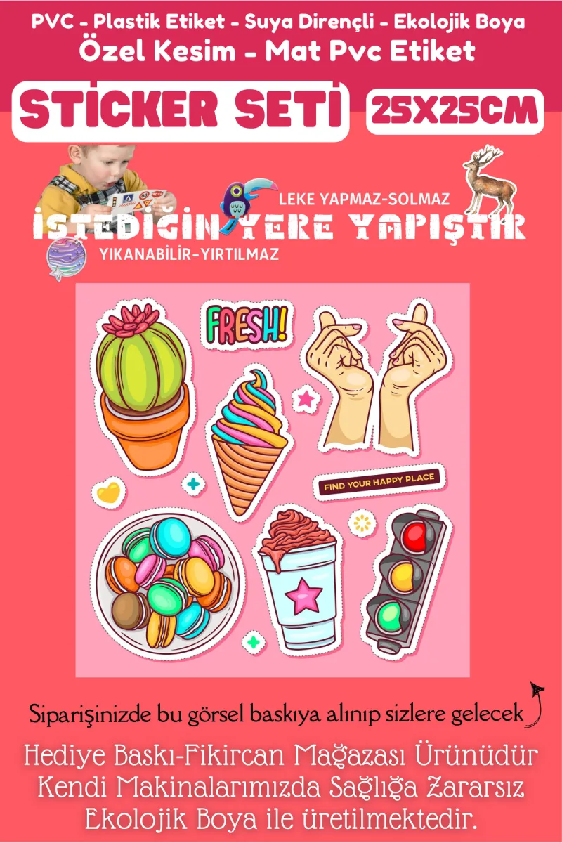 Fikircan Etiket Seti 25x25cm Pvc Sticker -Defter-Laptop-Tablet-Telefon-Dolap-Cam vb Her yere Yapışır — fotoğraf 2
