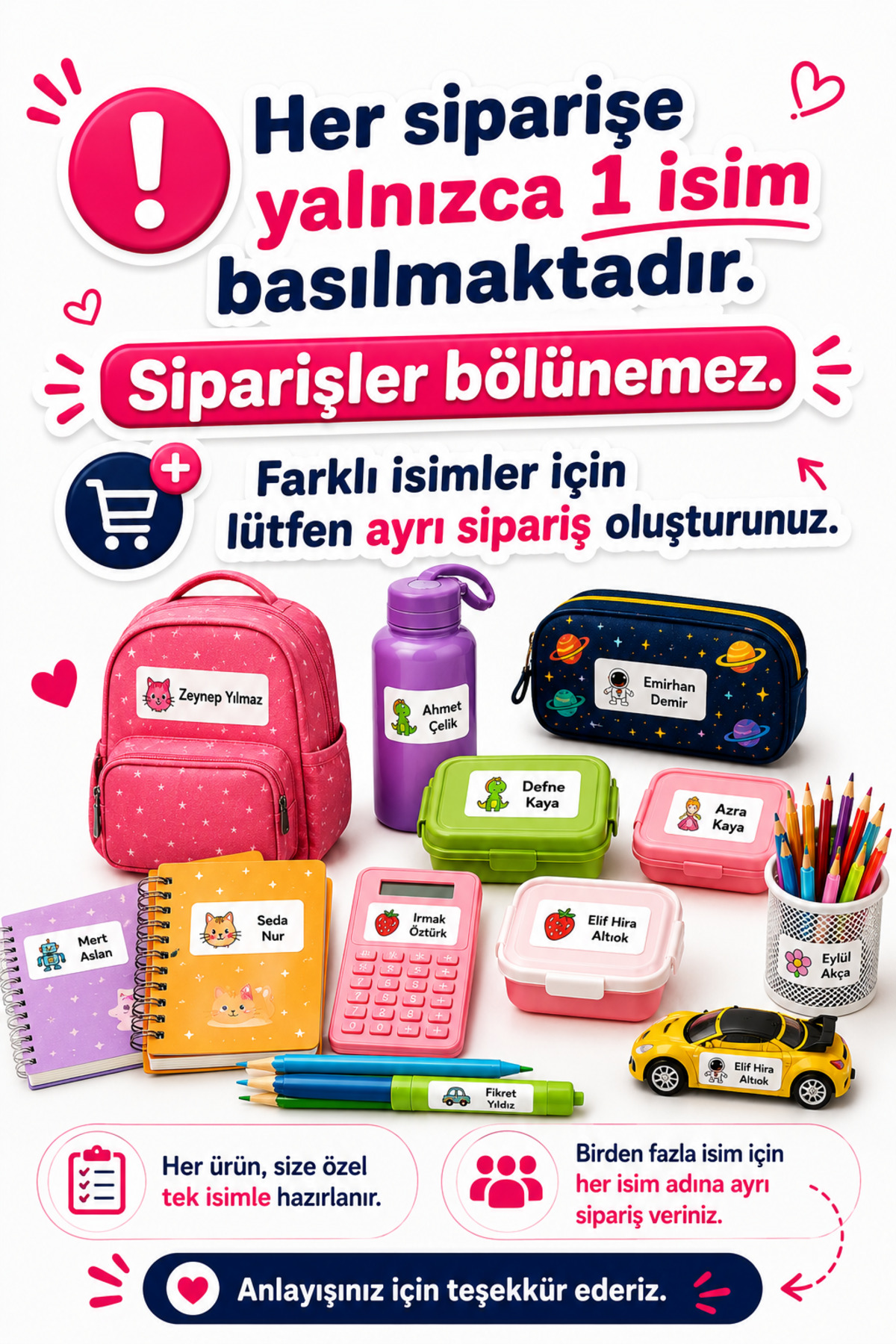 İsme Özel Okul Etiketi - 300 Adet - 1.5 x 4 cm - PVC Etiket - FİGÜR 65 — fotoğraf 2