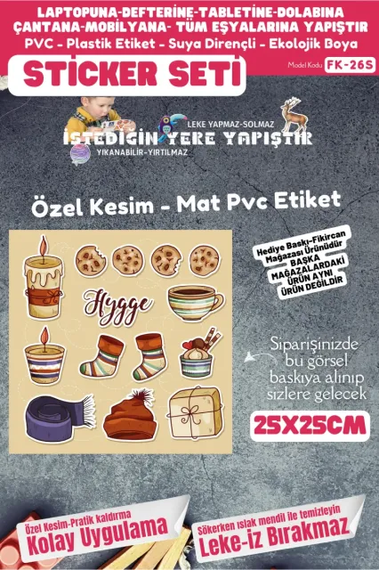Fikircan Etiket Seti 25x25cm Pvc Sticker -Defter-Laptop-Tablet-Telefon-Dolap-Cam vb Her yere Yapışır