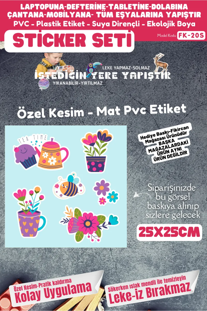 Etiket Seti 25x25cm Pvc Sticker -Defter-Laptop-Tablet-Telefon-Dolap-Cam vb Her yere — fotoğraf 1