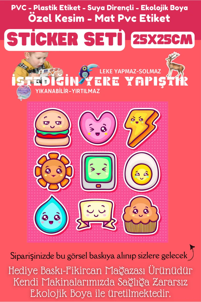 Fikircan Etiket Seti 25x25cm Pvc Sticker -Defter-Laptop-Tablet-Telefon-Dolap-Cam vb Her yere Yapışır — fotoğraf 2