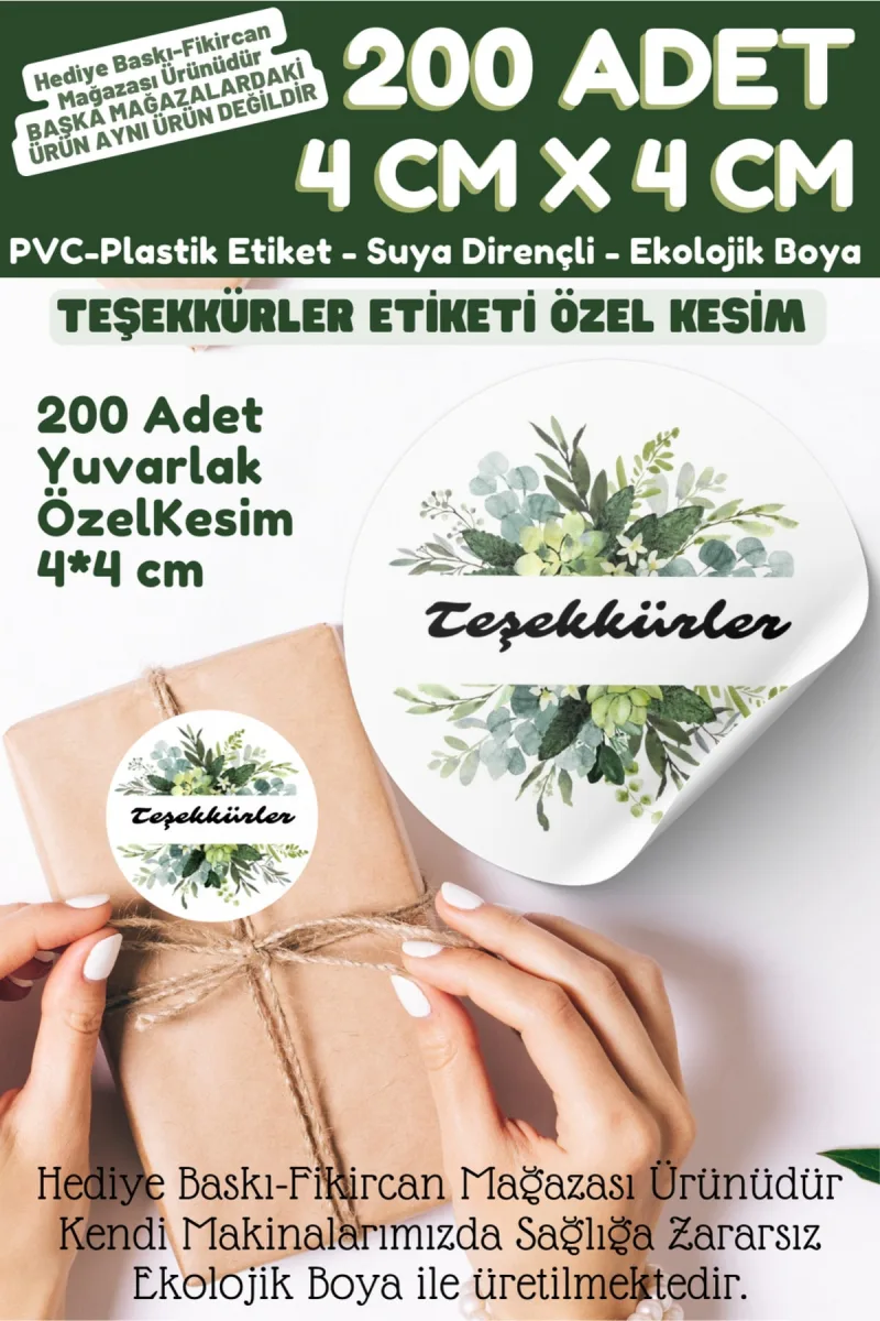 - Teşekkürler Etiketi 200 Adet- 4 Cm Çapında Kokusuz Plastik Etiket K1 — fotoğraf 1